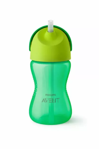 كوب بنقش مع مصاصة مل / أخضر