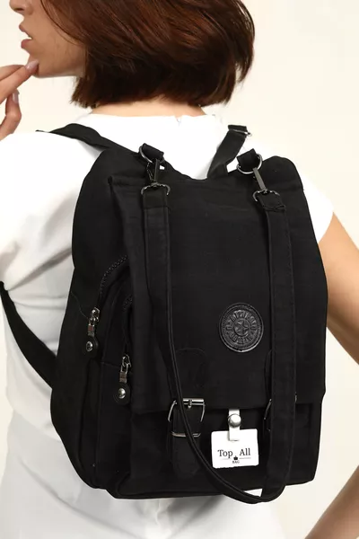 Sac d'école noir en tissu froncé pour dos et épaules