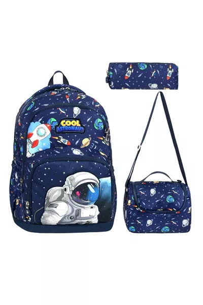 ASTRONAUT SPACE Triple Boys' Primary School Backpack Set (Bag + Thermal Lunch Bag + Pencil Case)