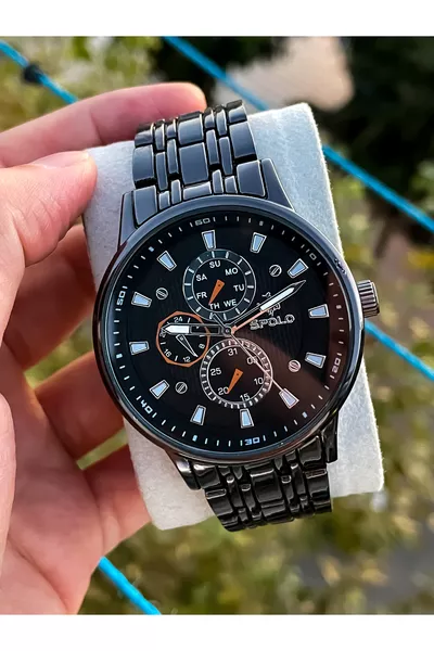 Nouvelle saison Montre pour homme noire avec bracelet Cadeau pour la fête des pères