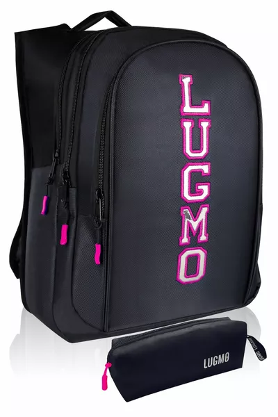 Sac d'école à trois compartiments avec doublure et poche matelassée et trousse, pour collège et lycée, avec écusson, rose