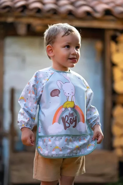 مريلة نشاط وطعام بأكمام طويلة مقاومة للسوائل على شكل أرنب