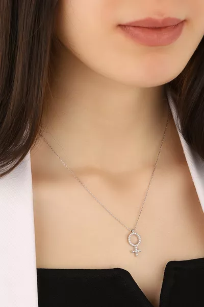 Women's Silver Necklace with Zircon Venus Symbol