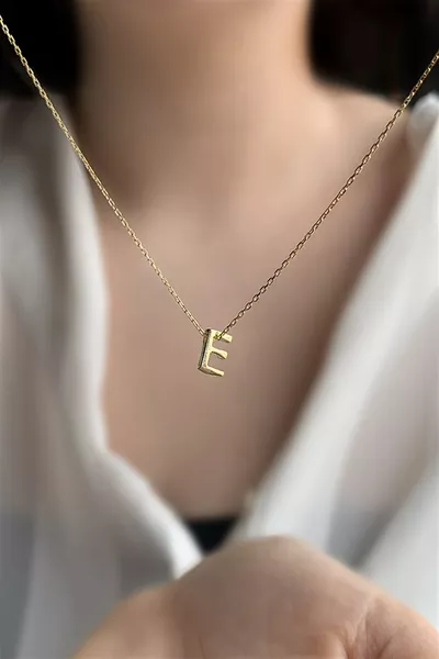 Ayar Three-Dimensional E Letter Silver Necklace Length Cm