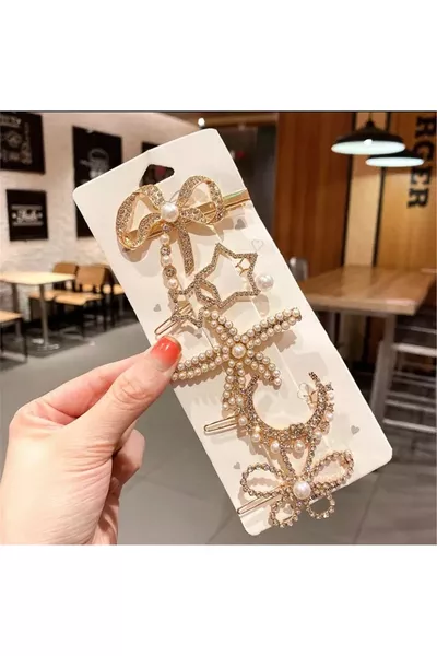 Set de 5 pinces à cheveux avec étoile de mer en perles et cristaux