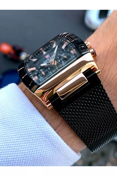 % Montre Homme en Acier Noir Boîtier Carré Original Spécial