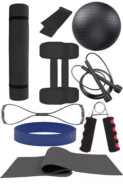 مجموعة بيلاتس ولياقة بدنية مكونة من 9 قطع: حصيرة بيلاتس، دمبل، حزام القرفصاء والمزيد!