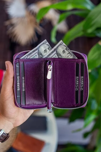 Sydney Genuine Leather Coin Compartment Zippered Unisex Plum Wallet
