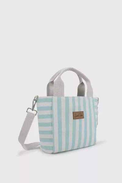 Kadın Çizgili Mini Keten Tote Çanta