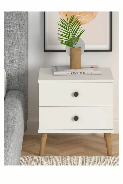 طاولة جانبية لوسي مع درجين، مجموعة مكونة من قطعتين