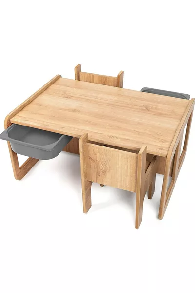 Table enfant pour 2 personnes – MDF Noyer - Gris avec tiroir