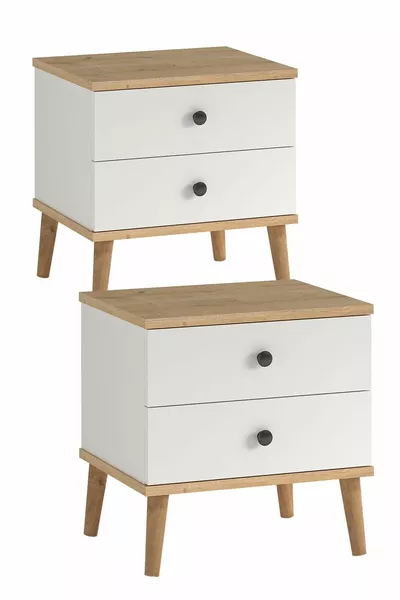 طاولة جانبية لوسي مع درجين، مجموعة مكونة من قطعتين