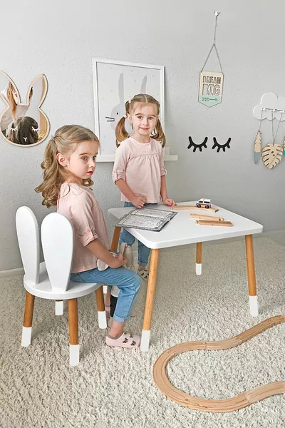 Table et chaise d'activité Montessori en bois, table et chaise Bunny, 1 chaise 1 table
