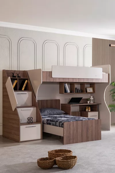 Stapelbed, Milano Tweepersoons Werktafel Modern Stapelbed