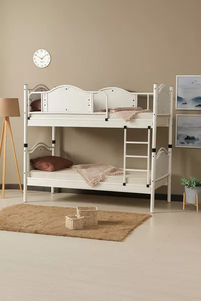 Авангард Деревянная Спинка Металлическая Кровать-Чердак и Кровать  Белая