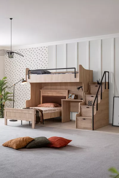 Кровать-чердак Ranza с двухспальной письменной зоной, цвет грецкий орех