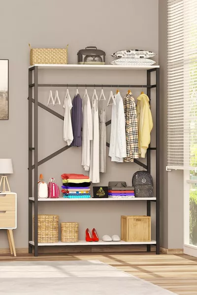 Alkor  Metal Solid Wood Pattern Chipboard Open Wardrobe Coat Rack