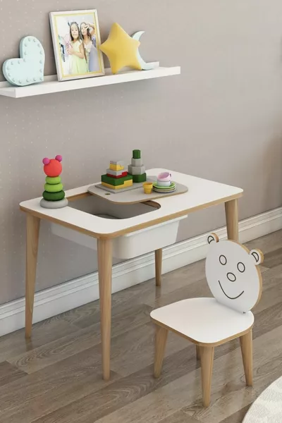 Детский письменный стол для игр и занятий, летний вариант с отдельным столом и стулом