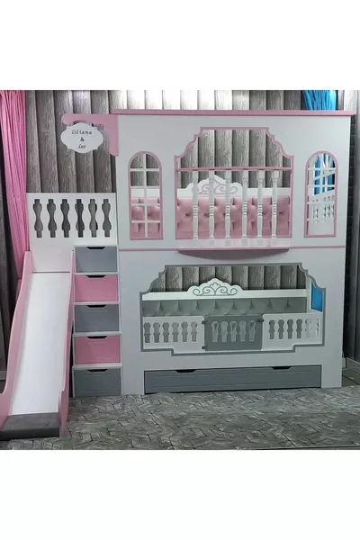 Princess Bunk Bed with Balcony and Slide
