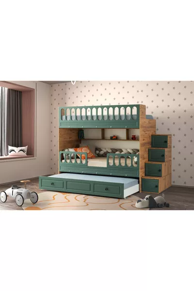 سرير طابق مزدوج بباب مصراع مع دعم فولاذي وغطاء غشائي MDF بنسبة %