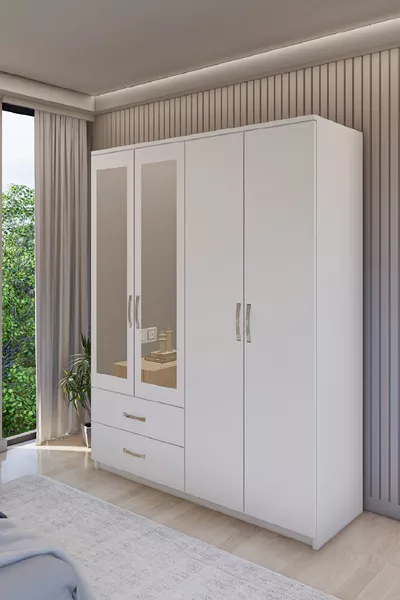 Gm  Diva Armadio Bianco con 4 Ante, 2 Cassetti e Specchio