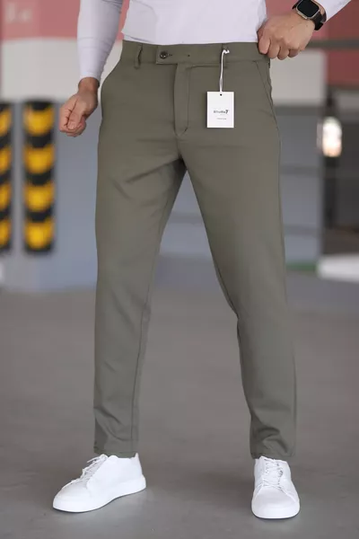 Erkek Çağla Yeşili Kaliteli Likralı Italyan Kesim Her Ortama Uygun Şık Ve Rahat Kısa Dilli Pantolon