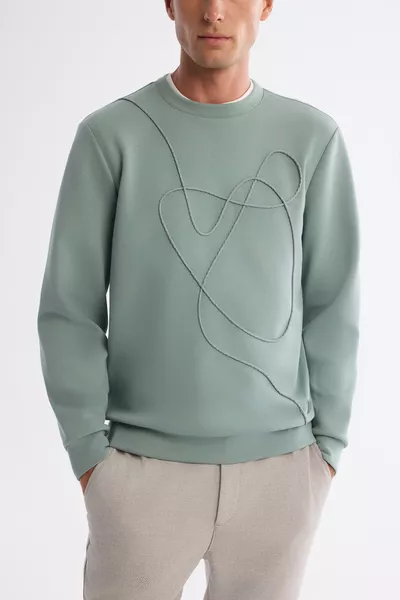 Sweat-shirt régulier en coton brodé pour homme, col rond, vert menthe 