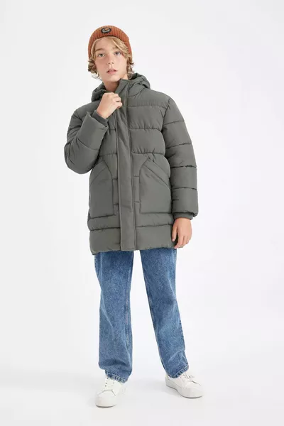 Boys' Water-Repellent Hooded Parka with Zipper, Snap Closure, and Pockets WN