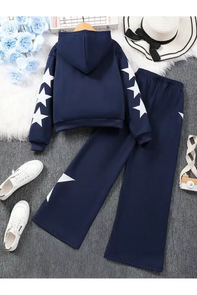 Navy Blue Star Printed 3-Ply Bottom with Fleece for Kids Set