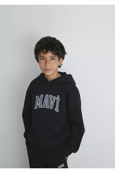 Black Hoodie with Logo Print 