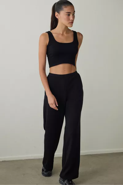 Black Silky Feel Loose Fit Sweatpants