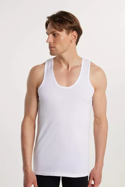 3 قطع قميص داخلي رجالي أبيض ضيق من القطن بنسبة % قصّة عادية مقاس قياسي، مجموعة من 3