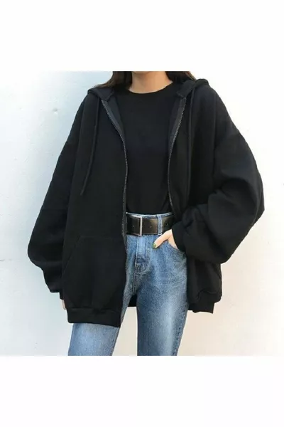 Oversize дебел суитшърт с качулка и три нишки