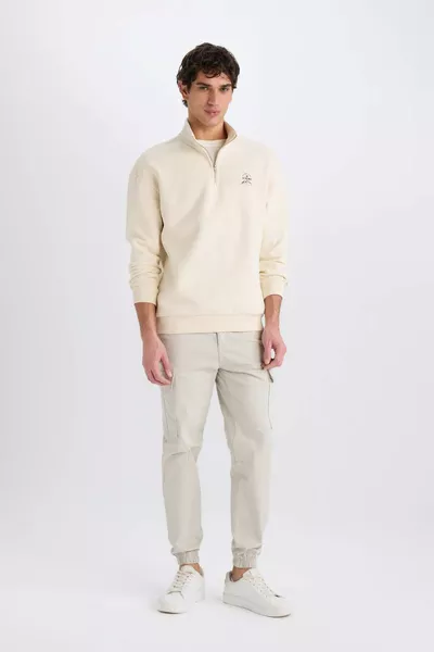 Comfort Regular Fit Relaxed Zip-Up High Neck Printed Sweatshirt AU