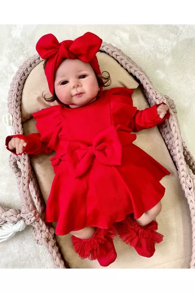 فستان رومبير مع فيونكة أحمر