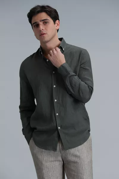 Pitaya Erkek Keten Gömlek Comfort Fit Haki