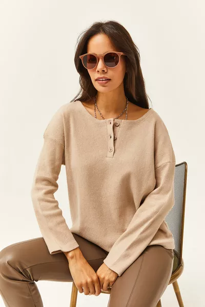 Женский рыхлый свитер с пуговицами из камня, с начесом 