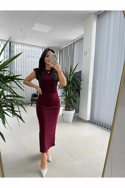 Mijn  Bordo Steentjes Potloodjurk