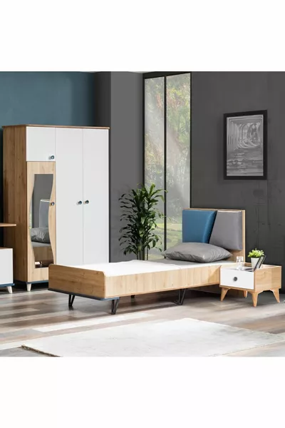 Lotus Genç Odası - 3 Kapılı Dolap, Karyola, Komodin