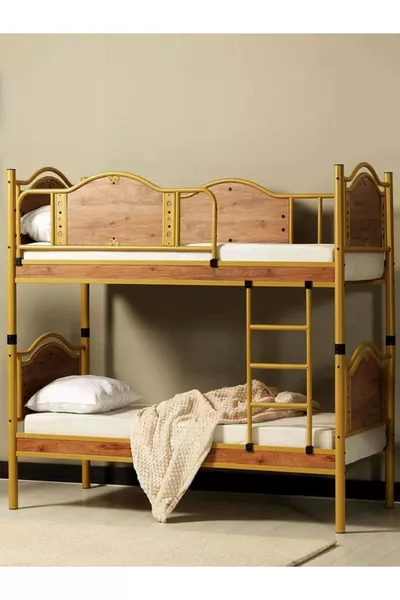 Argimo Avangard Детска стая с дървена табла, метален таванен легло и креват x Орех