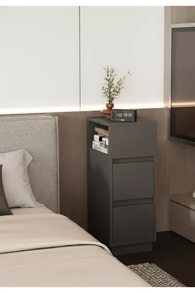 Table de chevet Alve Dar – 2 tiroirs, table d'appoint avec compartiment ouvert interchangeable pour chambre à coucher & salon M