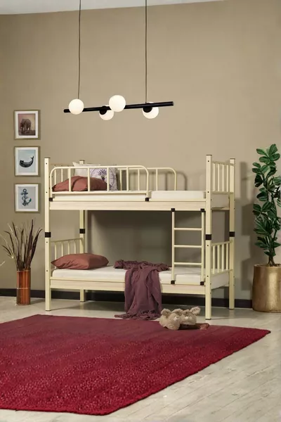 غرفة نوم شبابية للأطفال بسرير بطابقين معدني وسرير