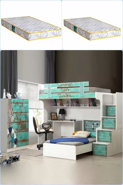 Кровать-чердак, летняя кровать-чердак с письменным столом и шкафом, 2 комфортабельных матраса