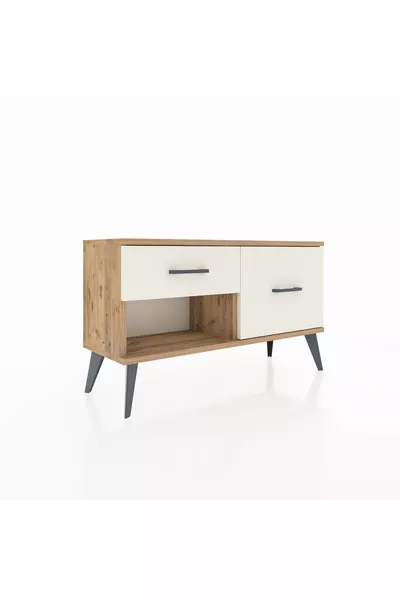 خزانة أرجيس ذات درجين من خشب الصنوبر - لون صنوبر/أبيض رملي