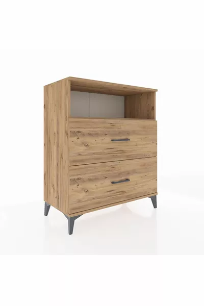 خزانة هابريون بطابق واحد ودرجين من خشب الصنوبر