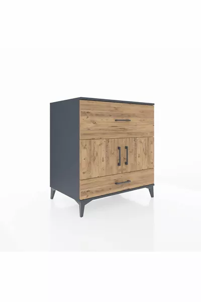 Kronos Comò con un Ripiano, 2 Cassetti e 2 Ante Antracite-Pino