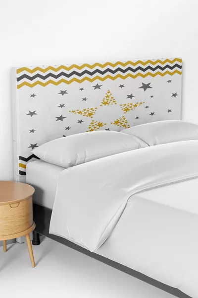 Yellow Stripe Star Pattern Children's Bed Base Headboard Cover