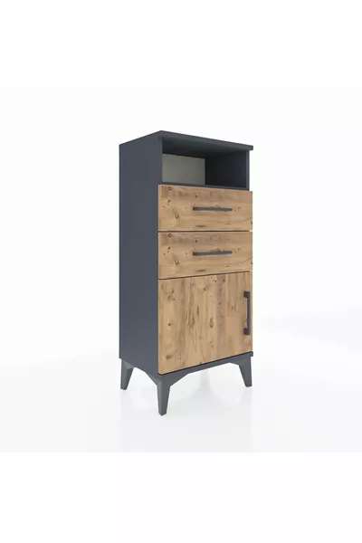 Arges Commode Single Shelf with 2 Drawers and 1 Door Anthracite-Pine