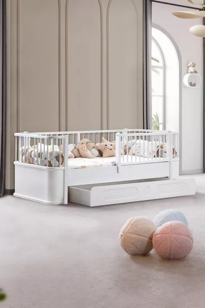 Antalya Children's Room Set, Antalya Bunk Bed with Storage, Perla 3-Door Wardrobe, Dresser - White