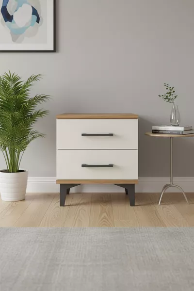Silva Nightstand with 2 Drawers in Pine-Creme | Bedroom Elegance
